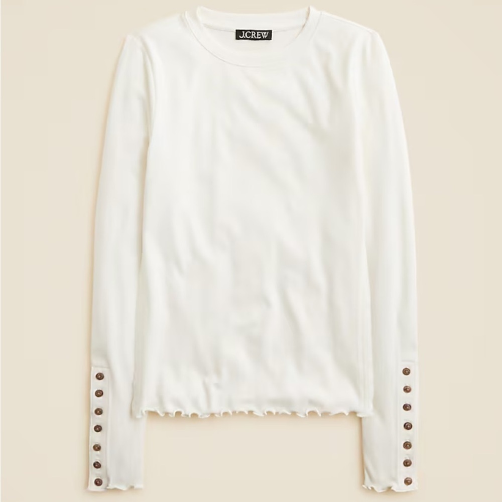 J crew Refined rib long-sleeve T-shirt with button cuffs ivory